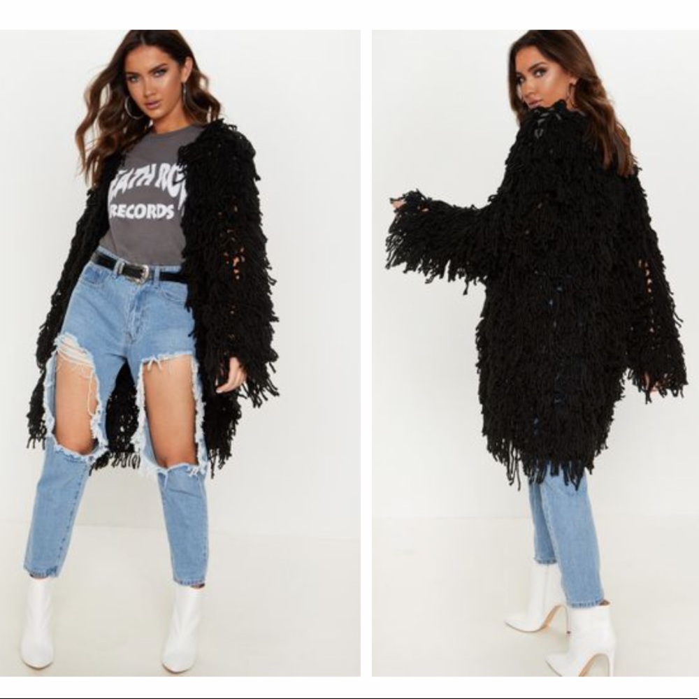 Pretty Little Thing Black Shaggy Sweater Size S